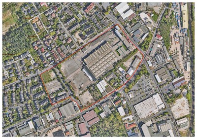 Das Areal des ehemaligen Fernmeldezeugamts mit Wettbewerbsgebiet (Auszug aus GIS-Karte).