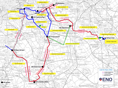 Übersichtskarte: Ausbau des EVO-Hochspannungsnetzes (Karte: ENO)