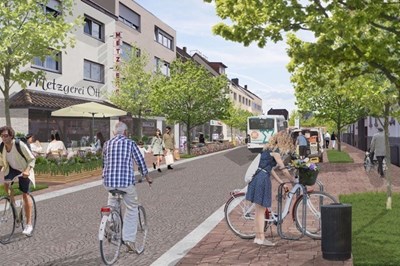Eine der Zukunftsvisionen für die Frankfurter Straße: Open Space (Visualisierung: ProjektStadt)