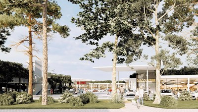 Ansicht aus der Industriestraße (Vorentwurf, Graf Architektur)