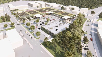 Sö könnten die Handelsflächen an der Industriestraße aus der Vogelperspektive aussehen. (Vorentwurf, Graf Architektur)