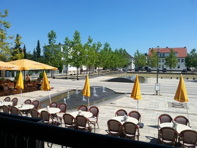 Der Brunnen auf dem Bahnhofsplatz.